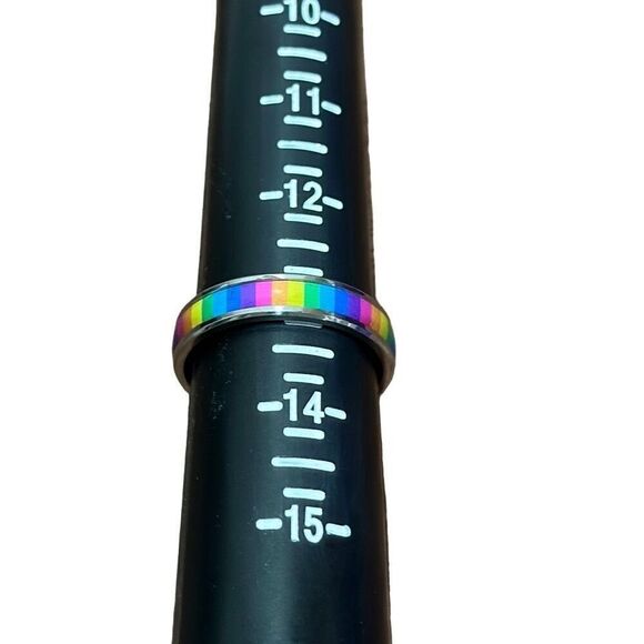 NWOT Size 13 Metallic silver titanium steel band with rainbow enamel - Picture 3 of 4